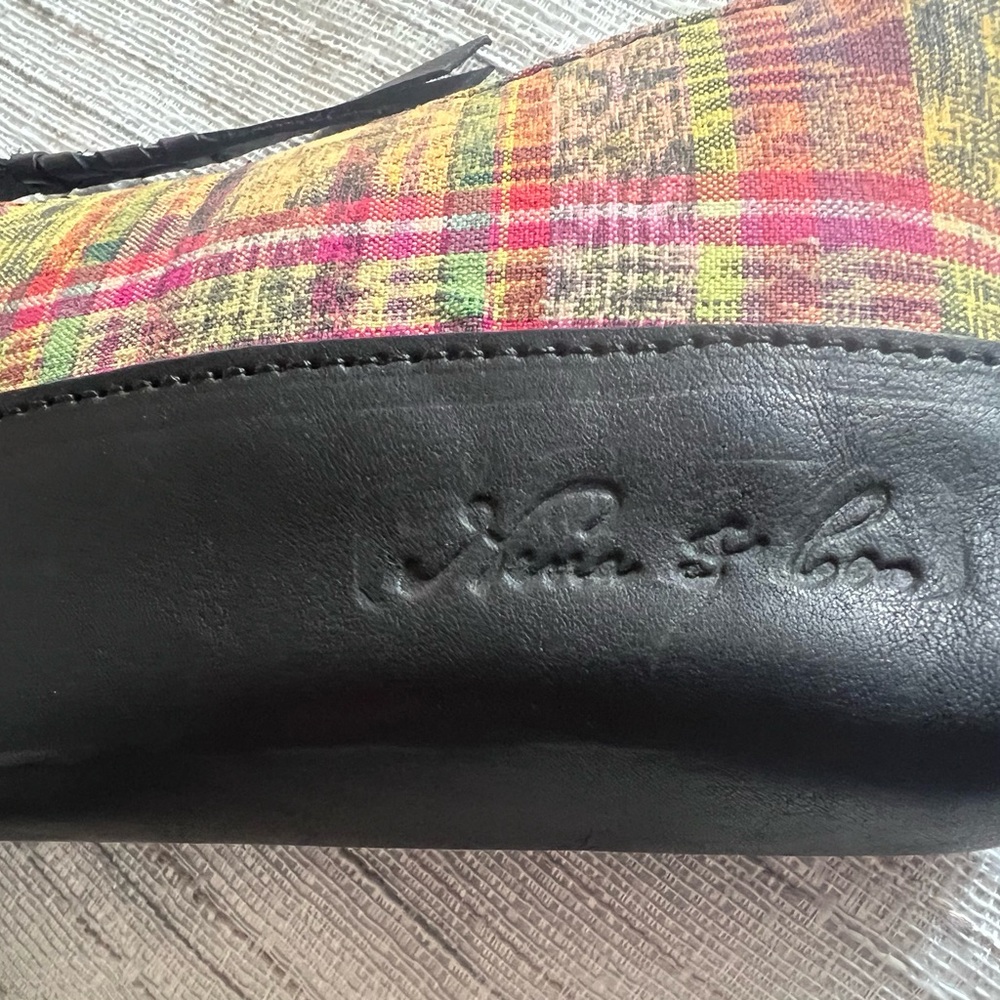 Nena & Co. Black leather and Plaid wristlet